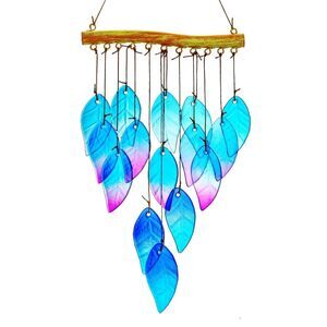 Blue Glass Leaf Leaves Wind Chimes for Outdoor NEW